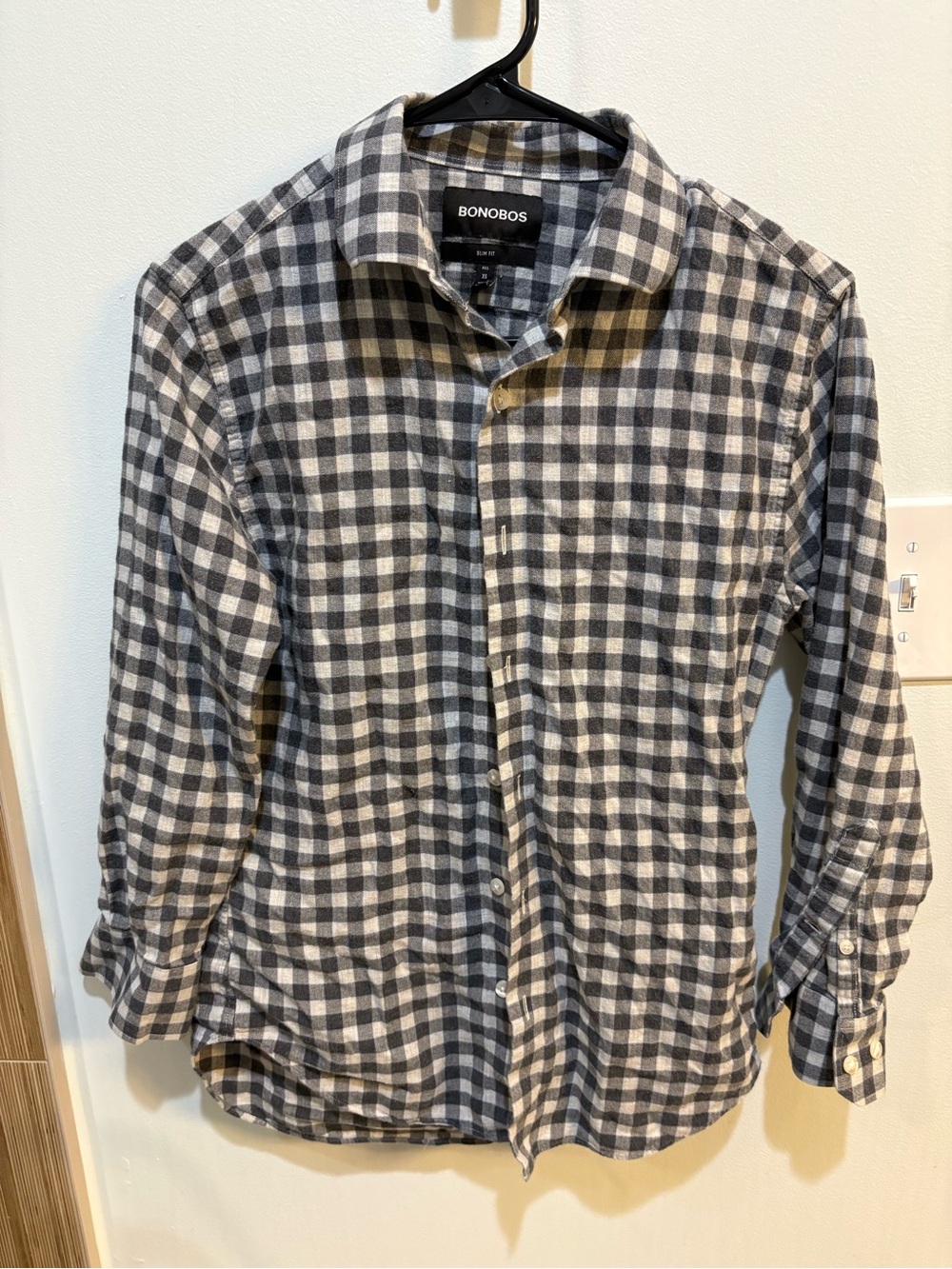 Bonobos Slim Fit Gray White Gingham Shirt Men’s XS